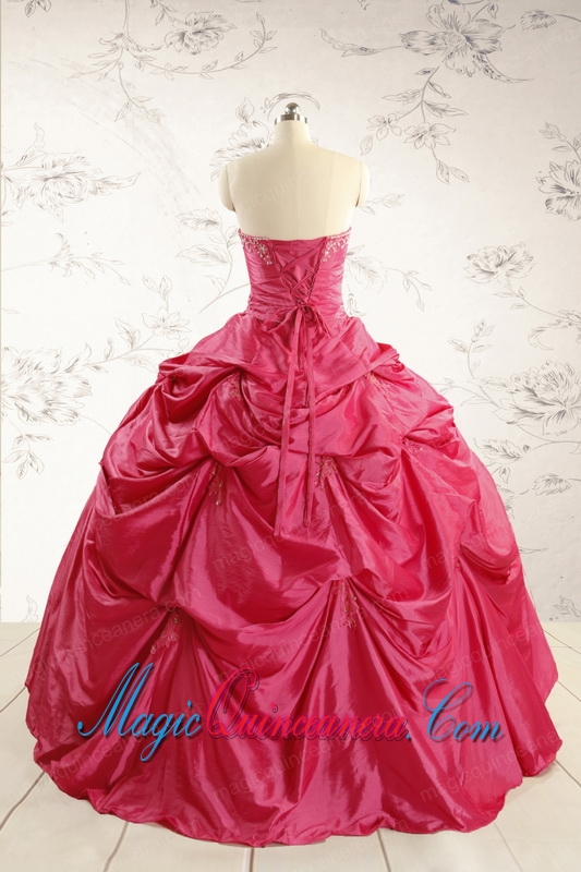 2015 Cheap Appliques Quinceanera Dresses in Hot Pink