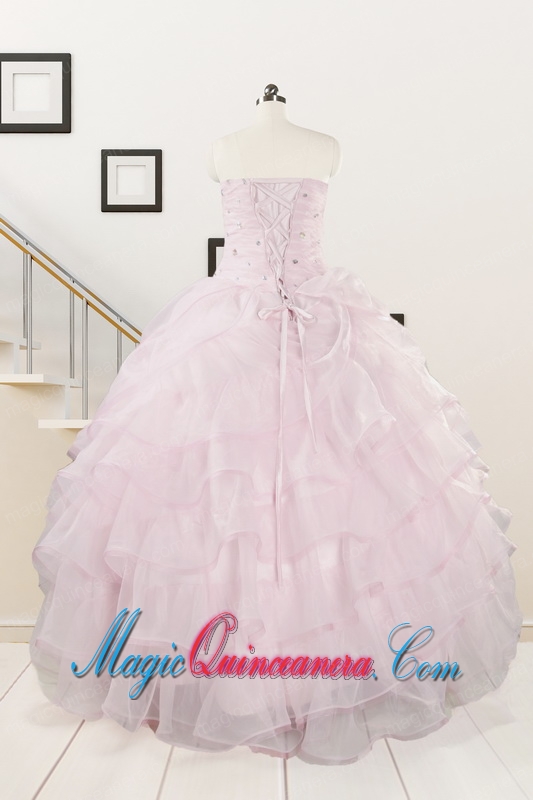 2015 Cute Baby Pink Quinceanera Dresses with Beading and Ruffles