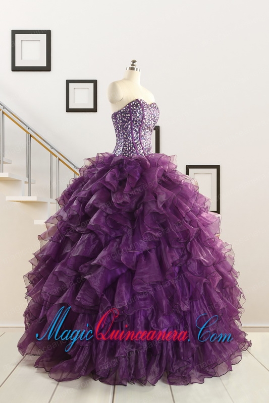 2015 New Style Purple Quinceanera Dresses with Beading and Ruffles