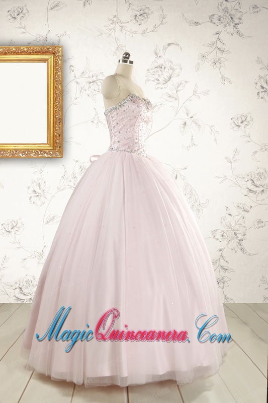 2015 Pretty Beading Light Pink Quinceanera Dresses