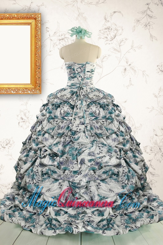 Exquisite Turquoise Sweep Train Quinceanera Dresses with Beading For 2015