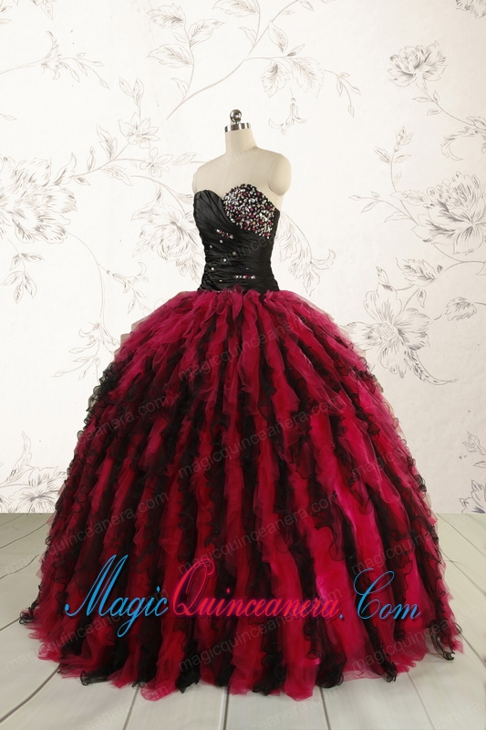 Luxurious Sweetheart Beading Quinceanera Dresses in Red and Black