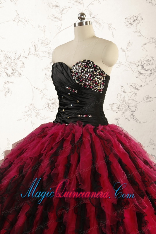 Luxurious Sweetheart Beading Quinceanera Dresses in Red and Black