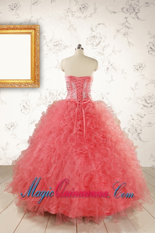 Watermelon Red Exquisite Quinceanera Dresseswith Appliques and Ruffles