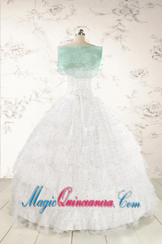 White Ball Gown Formal Quinceanera Dresses with Sequins and Ruffles
