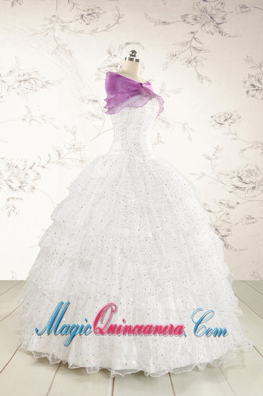 White Ball Gown Formal Quinceanera Dresses with Sequins and Ruffles