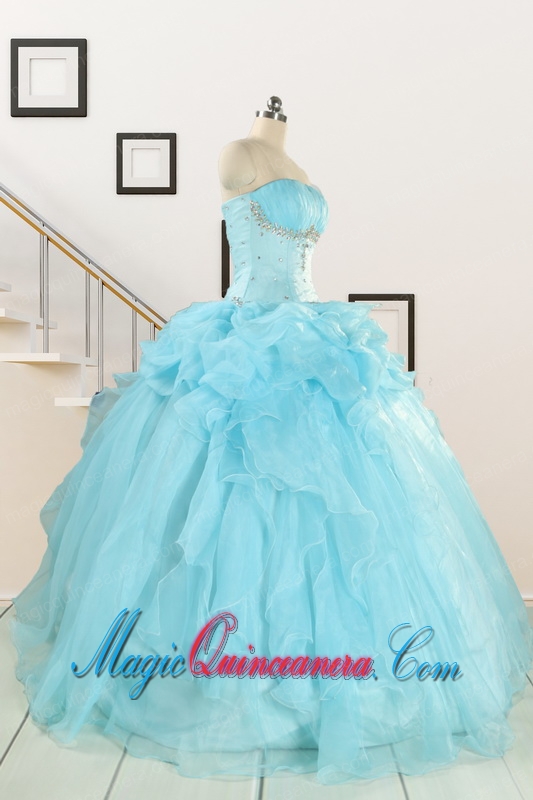 2015 Elegant Aqua Blue Quinceanera Dresses with Beading