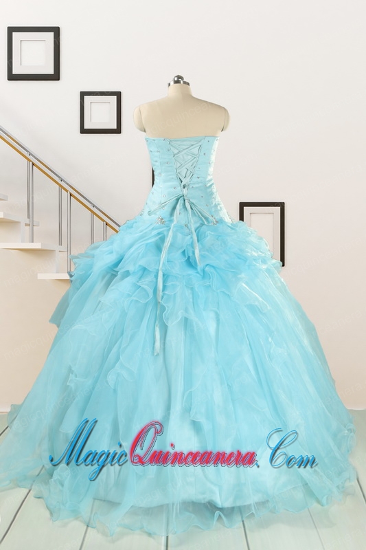 2015 Elegant Aqua Blue Quinceanera Dresses with Beading