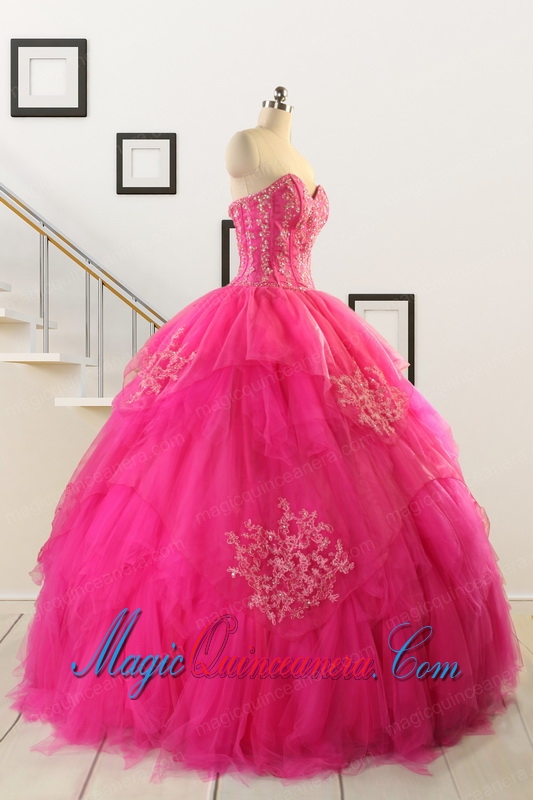 2015 Pretty Appliques Dresses For 15 in Hot Pink