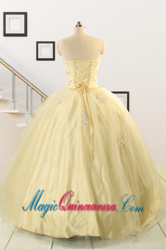 Latest Appliques Quinceanera Dress in Light Yellow For 2015