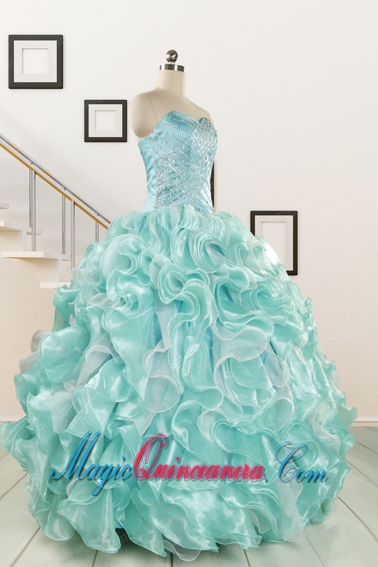 2015 Beautiful Beading Quinceanera Dresses in Apple Green