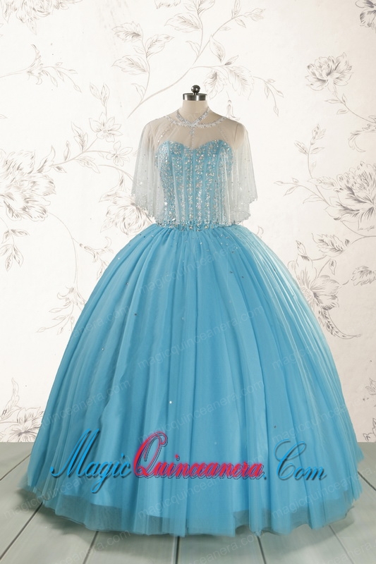 2015 Brand New Style Ball Gown Beading Quinceanera Dress in Baby Blue