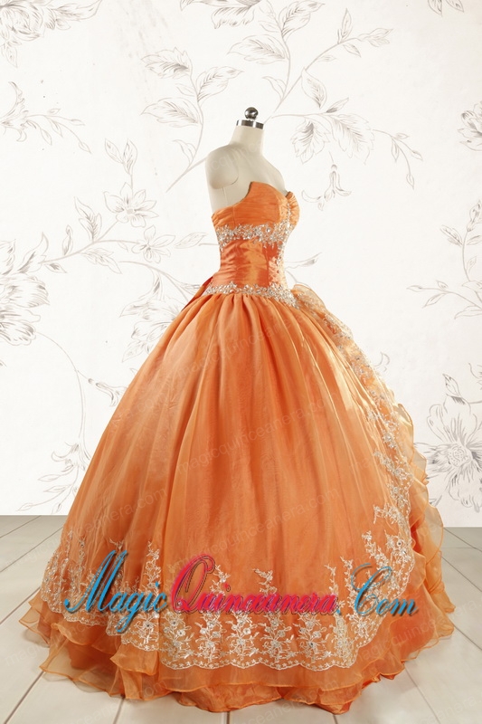 2015 Cheap Appliques Quinceanera Dresses in Orange