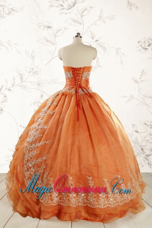 2015 Cheap Appliques Quinceanera Dresses in Orange