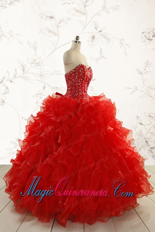 2015 Most Popular Red Quinceanera Dresses with Beading