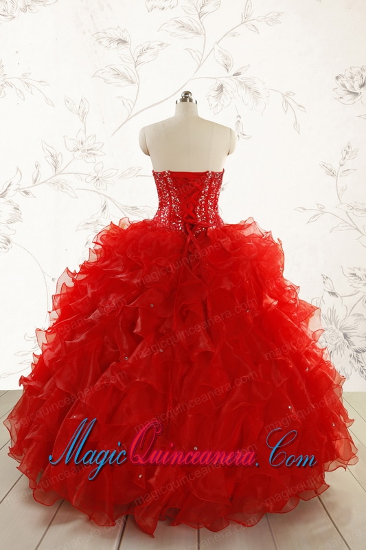 2015 Most Popular Red Quinceanera Dresses with Beading