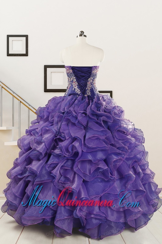 2015 Prefect Purple Sweet 15 Dresses with Embroidery and Ruffles
