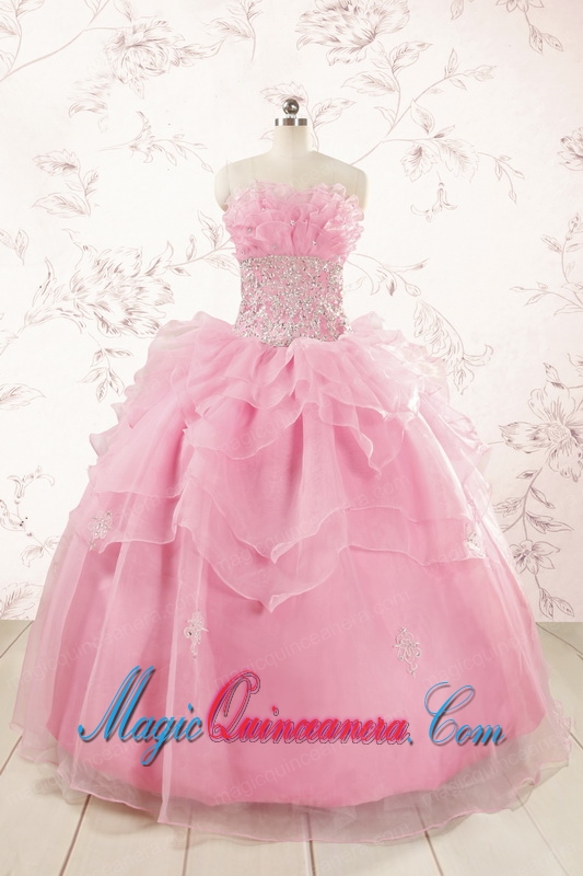 2015 Pretty Appliques Baby Pink Quinceanera Dresses