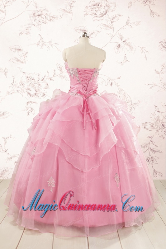 2015 Pretty Appliques Baby Pink Quinceanera Dresses