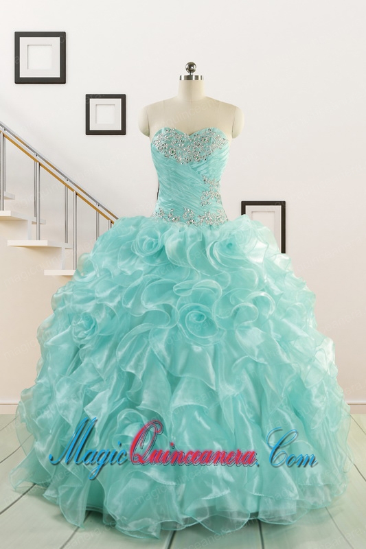 Apple Green Quinceanera Dresses with Beading for 2015