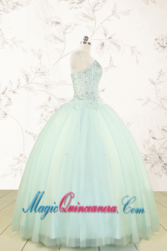 Cheap 2015 Light Blue Sweet 15 Dresses with Beading