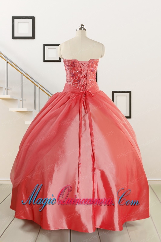 Cheap Strapless Ball Gown Quinceanera Dresses in Watermelon for 2015