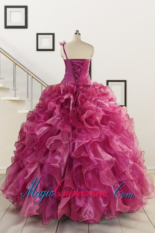 Exclusive Beading One Shoulder Sweet 16 Dresses in Fuchsia