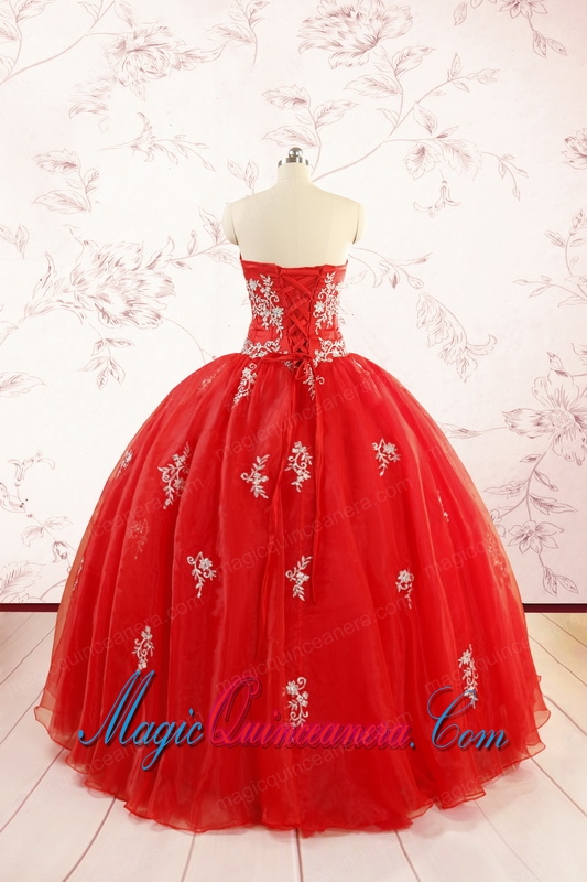 Most Popular Red Puffy Quinceanera Dresses with Appliques