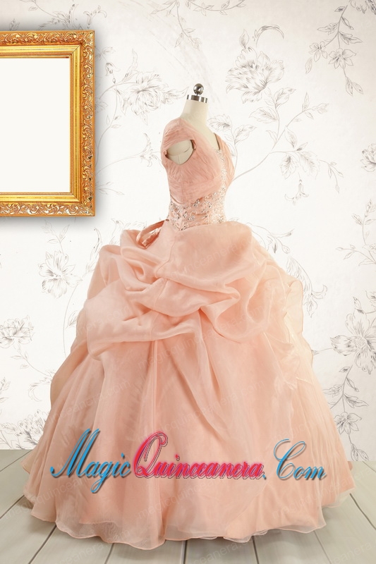 New Style Beading Quinceanera Dresses in Peach For 2015