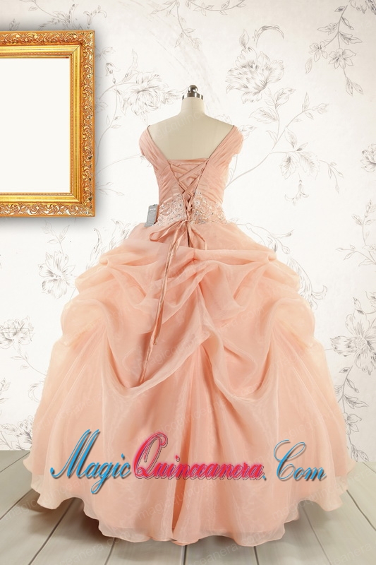 New Style Beading Quinceanera Dresses in Peach For 2015