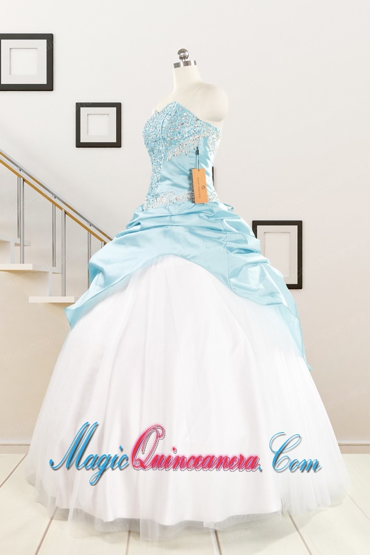 Pretty Beading Blue and White Quinceanera Dresses for 2015