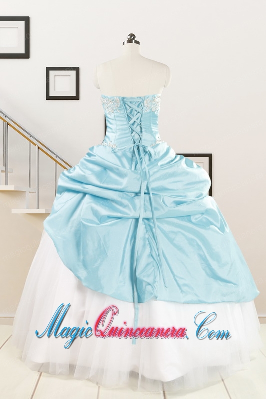 Pretty Beading Blue and White Quinceanera Dresses for 2015