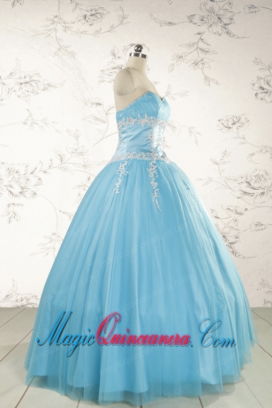 Pretty Beading and Appliques Quinceanera Dresses in Aqua Blue for 2015