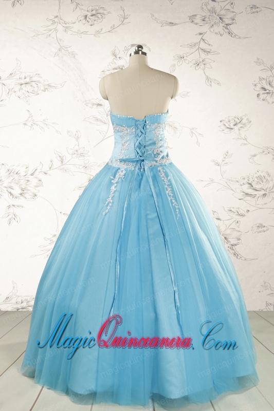 Pretty Beading and Appliques Quinceanera Dresses in Aqua Blue for 2015