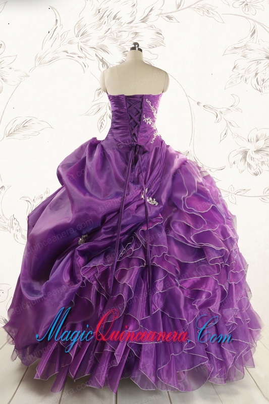 Romantic Purple Ball Gown 2015 Quinceanera Dress with Appliques and Ruffles