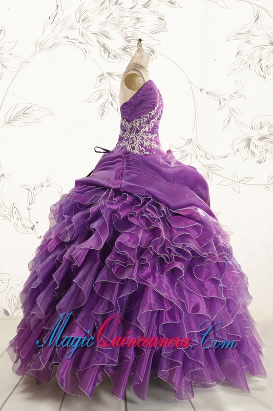 Romantic Purple Ball Gown 2015 Quinceanera Dress with Appliques and Ruffles