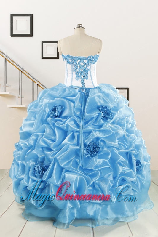 2015 New Style Sweetheart Baby Blue Quinceanera Dresses with Appliques