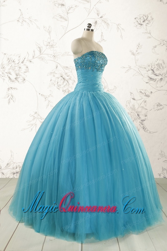 2015 Pretty Strapless Quinceanera Dresses with Beading