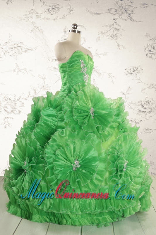 Classical Green Quinceanera Dresses with Appliques and Ruffles for 2015