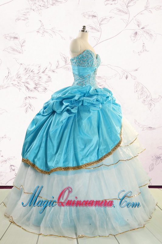 Custom Made Sweetheart Aqua Blue Quinceanea Dresses with Beading