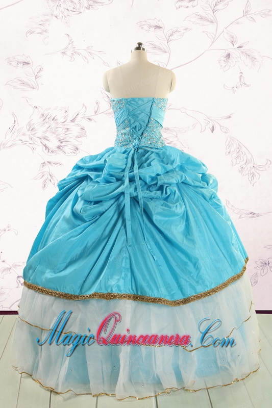 Custom Made Sweetheart Aqua Blue Quinceanea Dresses with Beading