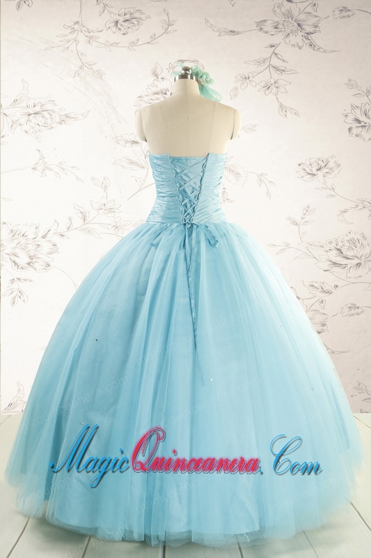 Elegant Beading 2015 Quinceanera Dress in Baby Blue
