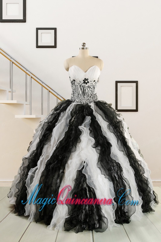 Exclusive Black and White Quinceanera Dresses with Zebra and Ruffles
