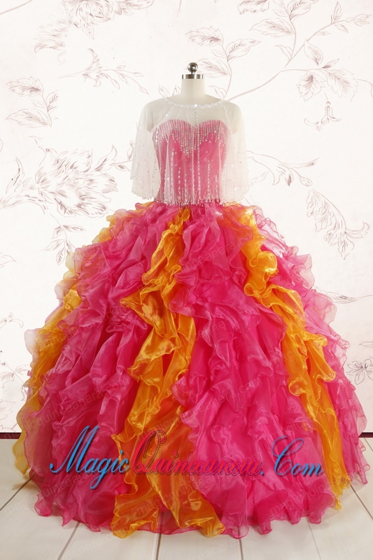 Luxurious Puffy Multi Color Quinceanera Dresses with Beading and Ruffles