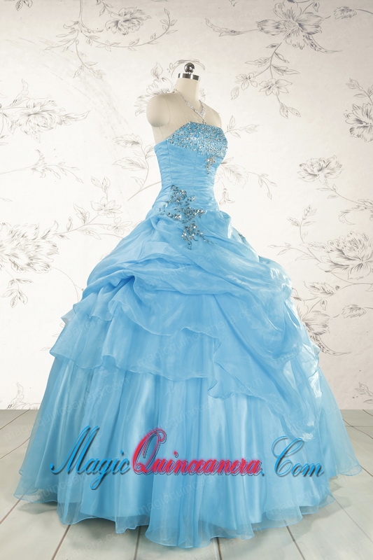 Pretty Aqua Blue Quinceanera Dresses with Appliques for 2015