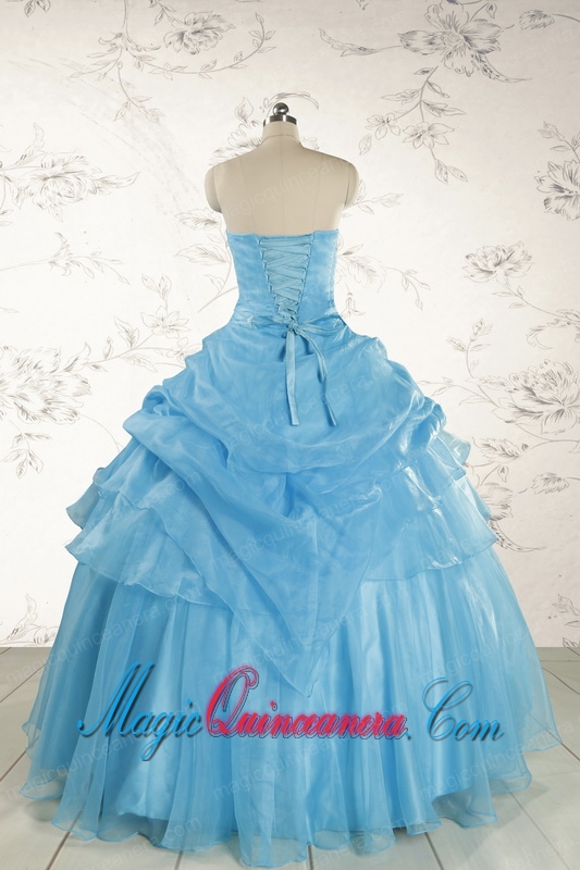Pretty Aqua Blue Quinceanera Dresses with Appliques for 2015
