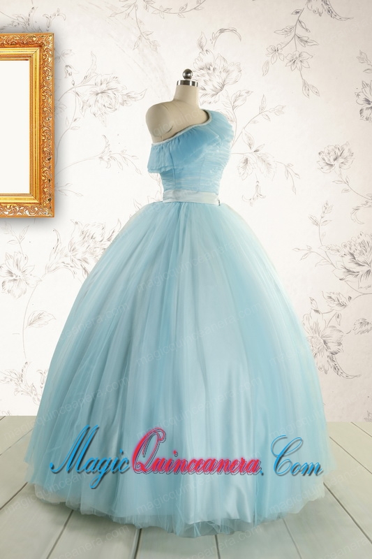 Romantic One Shoulder Light Blue Quinceanera Dress for 2015