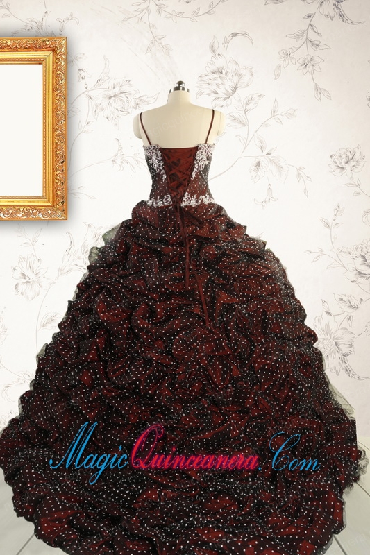 Wonderful Spaghetti Straps Appliques Sweet 15 Dresses in Burgundy