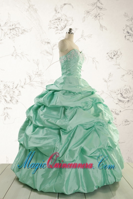 2015 Luxurious Apple Green Quinceanera Dress with Beading and Pick Up