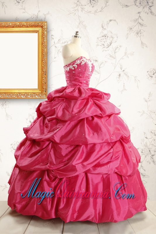 Appliques 2015 Hot Pink Quinceanera Dresses with Lace Up